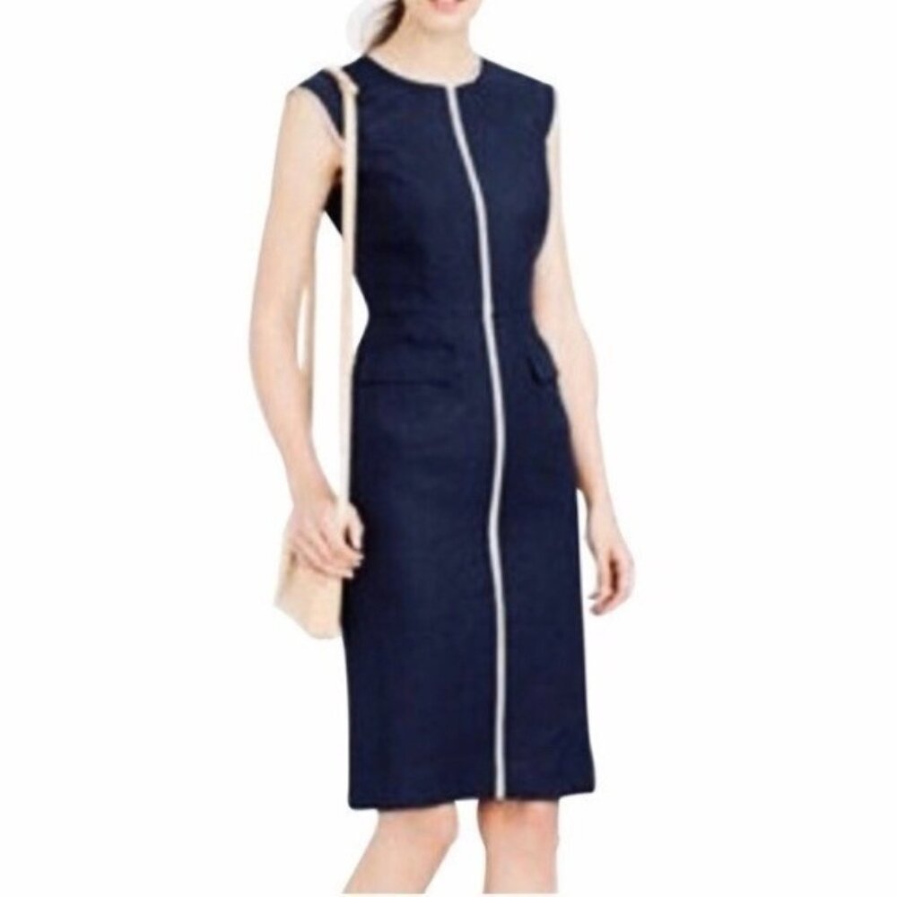 J. Crew Factory Navy Blue Dress with White Trim